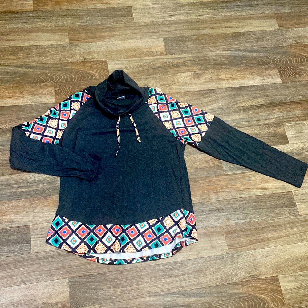Charcoal & Aztec Turtle Neck Pullover
